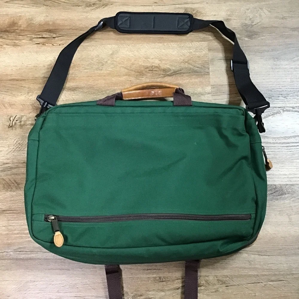 VINTAGE LL BEAN Messenger Lap Top Bag Shoulder Leather and Canvas Green …